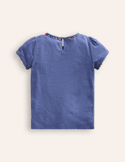 Ali Puff Sleeve Pom T-Shirt-Soft Starboard Blue-2