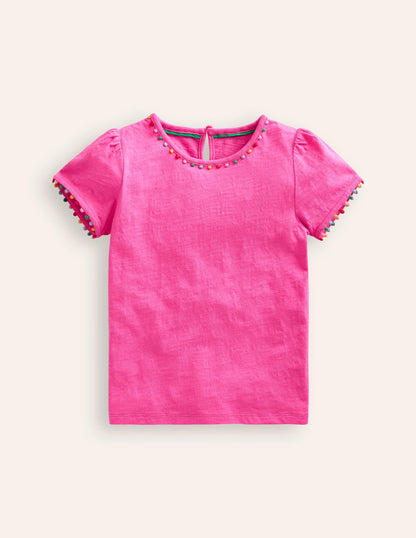 Ali Puff Sleeve Pom T-Shirt-Strawberry Pink-1