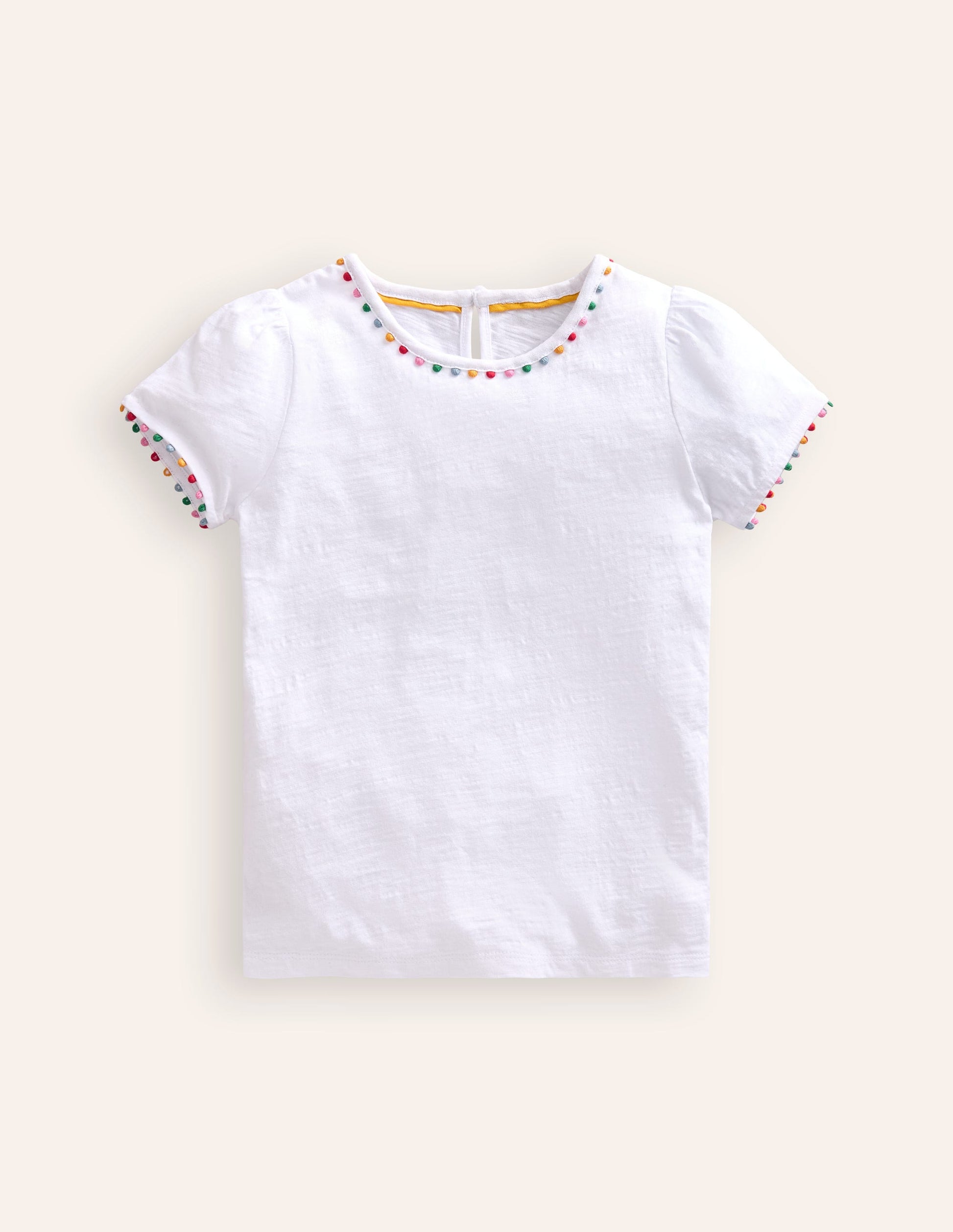 Ali Puff Sleeve Pom T-Shirt-White-1