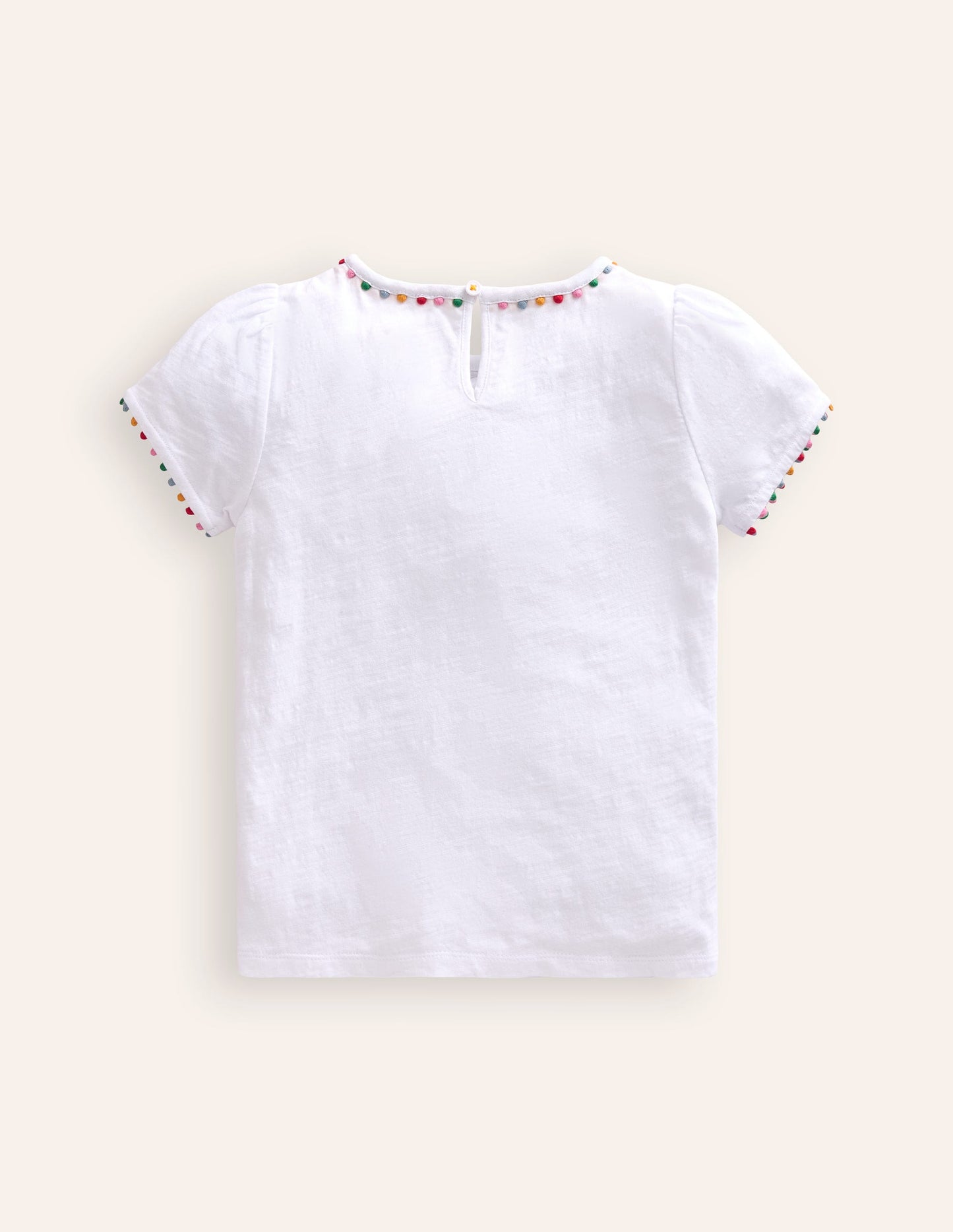 Ali Puff Sleeve Pom T-Shirt-White