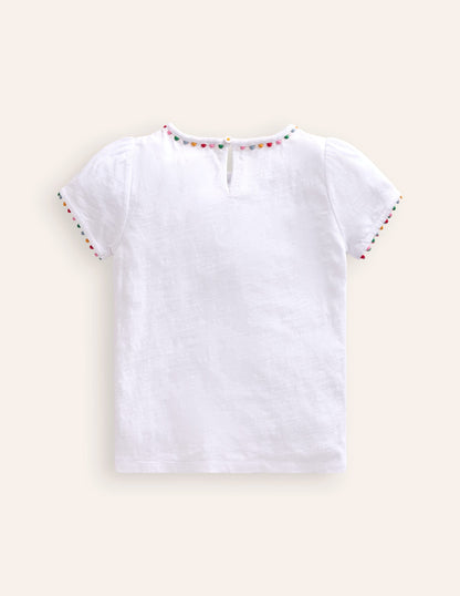 Ali Puff Sleeve Pom T-Shirt-White-2