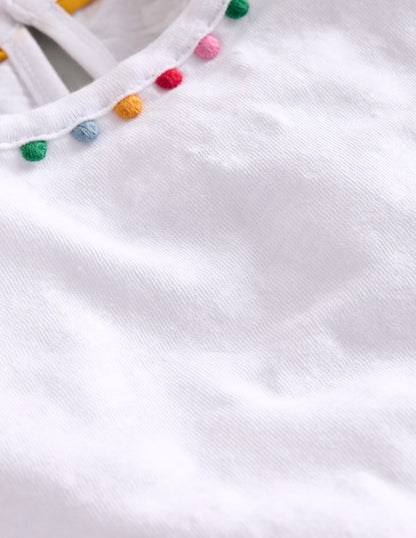 Ali Puff Sleeve Pom T-Shirt-White-3