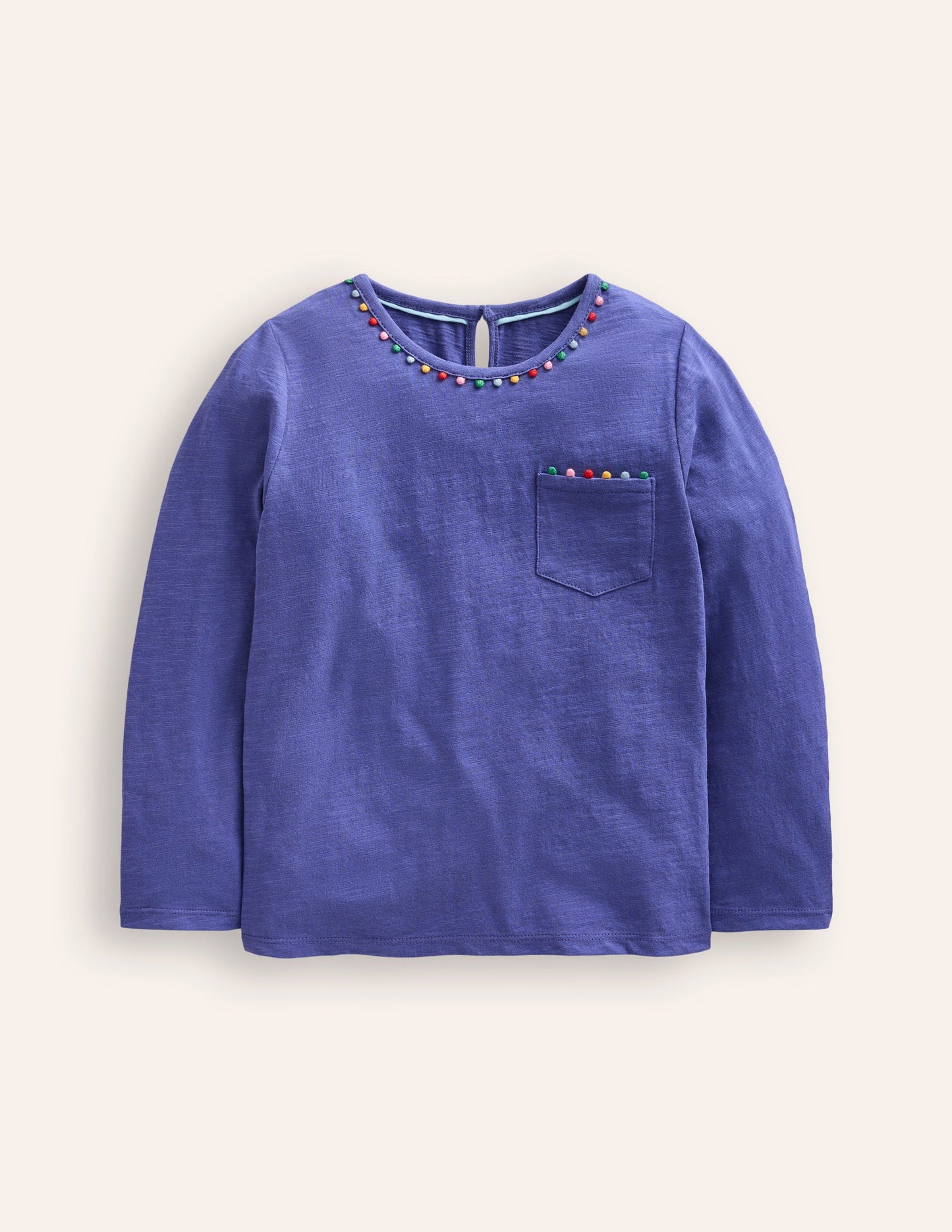 Ali Long Sleeve Pom T shirt-Soft Starboard Blue