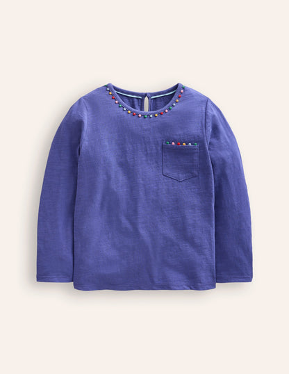 Ali Long Sleeve Pom T shirt-Soft Starboard Blue-1