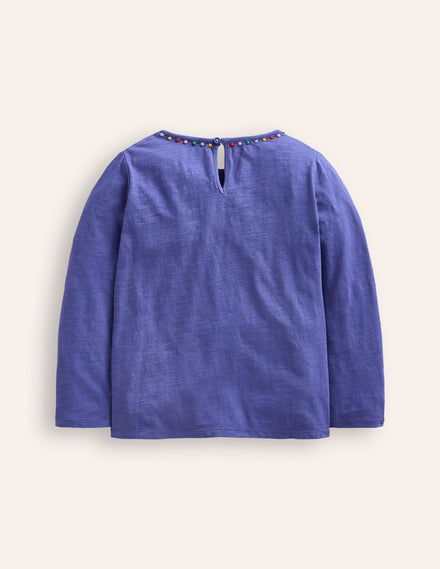 Ali Long Sleeve Pom T shirt-Soft Starboard Blue