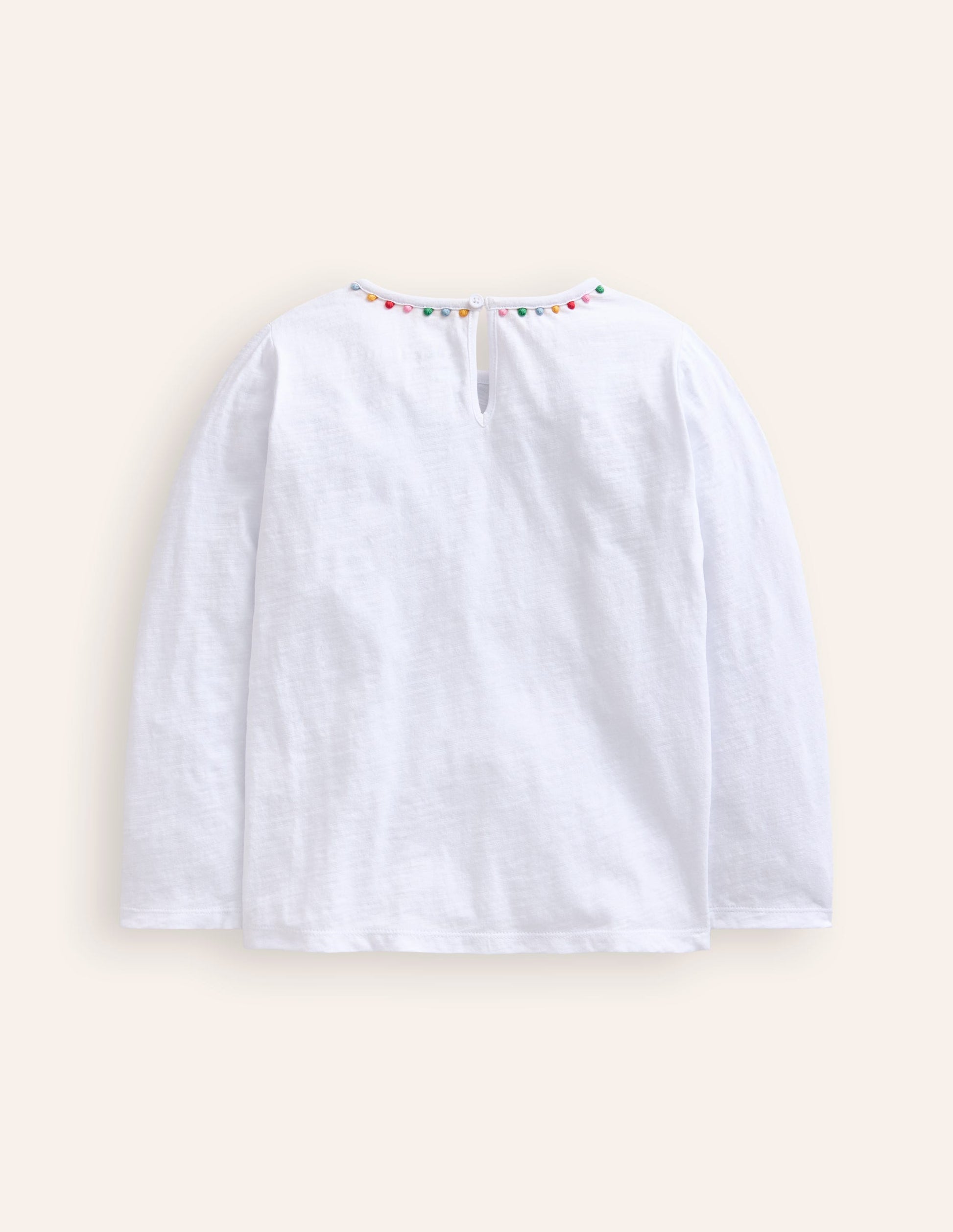 Ali Long Sleeve Pom T shirt-White-2