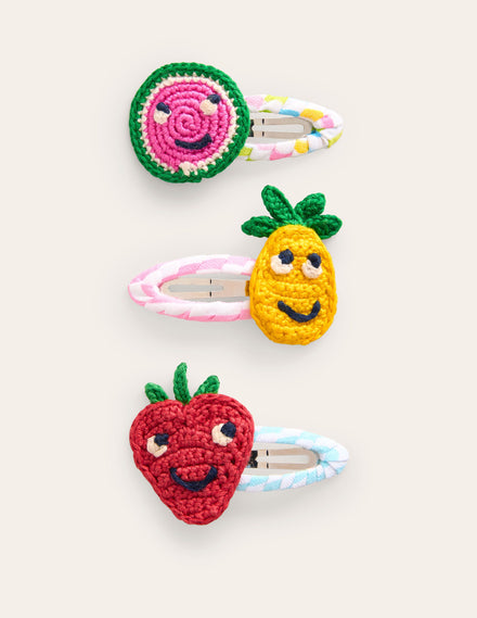 3 Pack Hair Clips-Multi Stripe Crochet Fruit