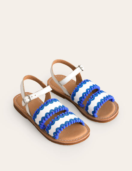 Pom Pom Trim Sandals-White