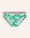 Patterned Bikini Bottoms-Pea Green Butterfly Stamp
