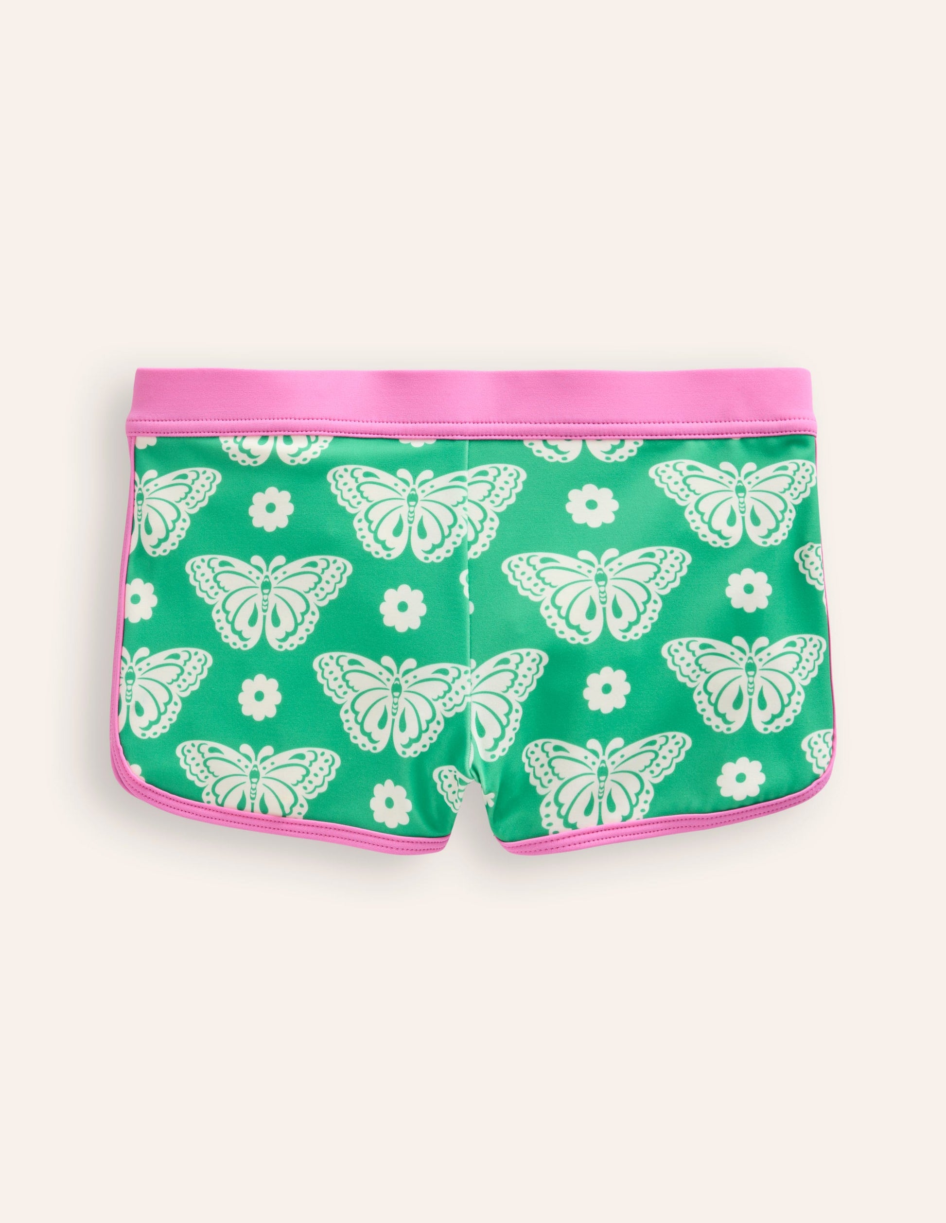 Patterned Swim Shorts-Pea Green Butterfly Stamp-1