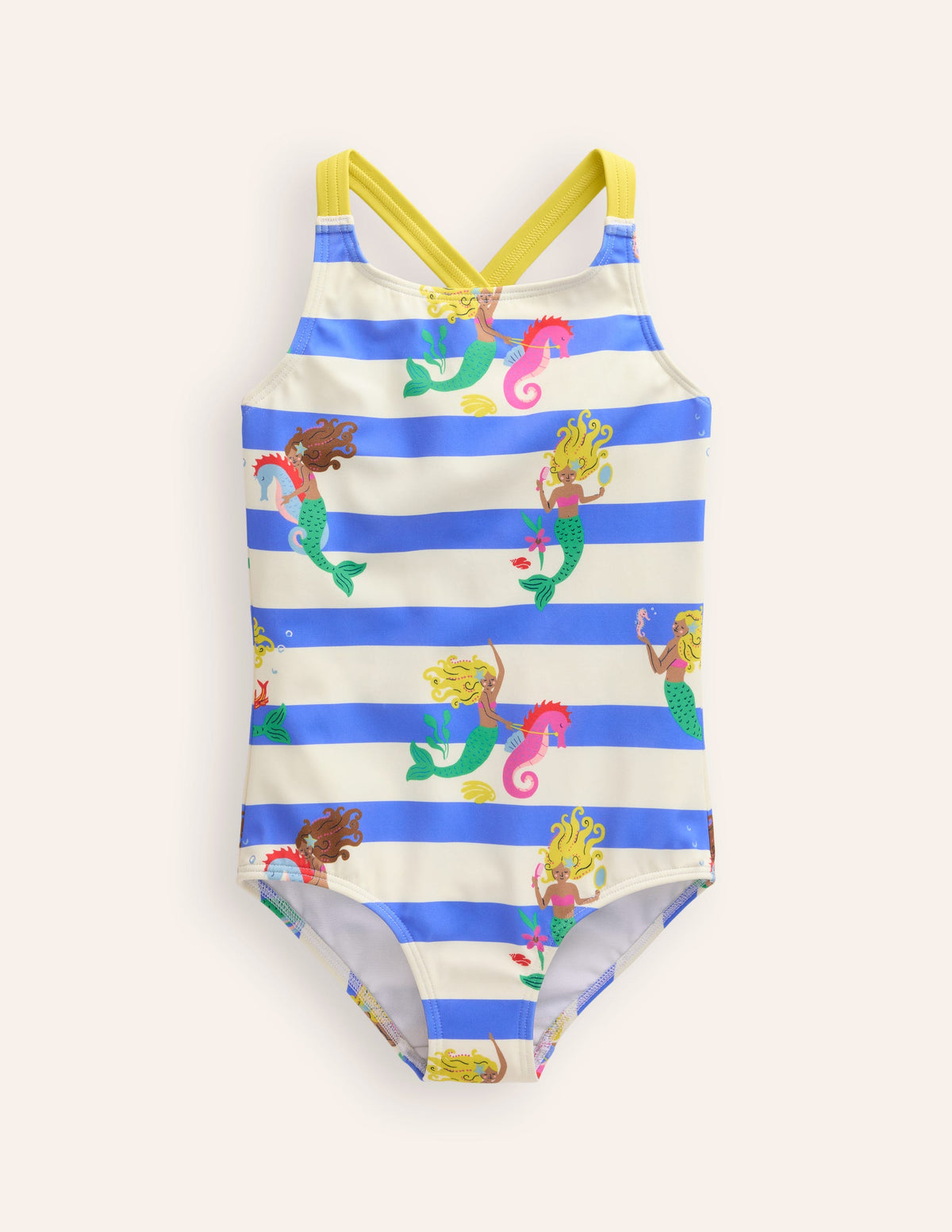 Cross-back Printed Swimsuit-Surf Blue Mermaid Stripe - Image 1