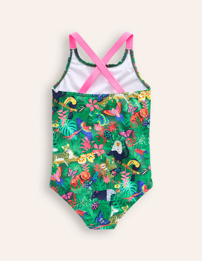 Cross-back Printed Swimsuit-Spruce Green Rainforest-2