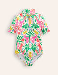 Short-sleeved Swimsuit-Multi Rainbow Palm