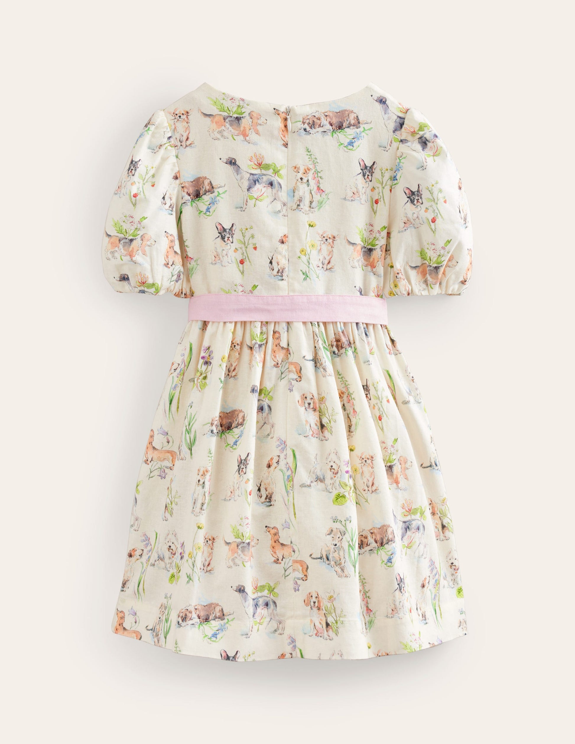 Cotton Linen Vintage Dress-Ivory Painted Puppies-2