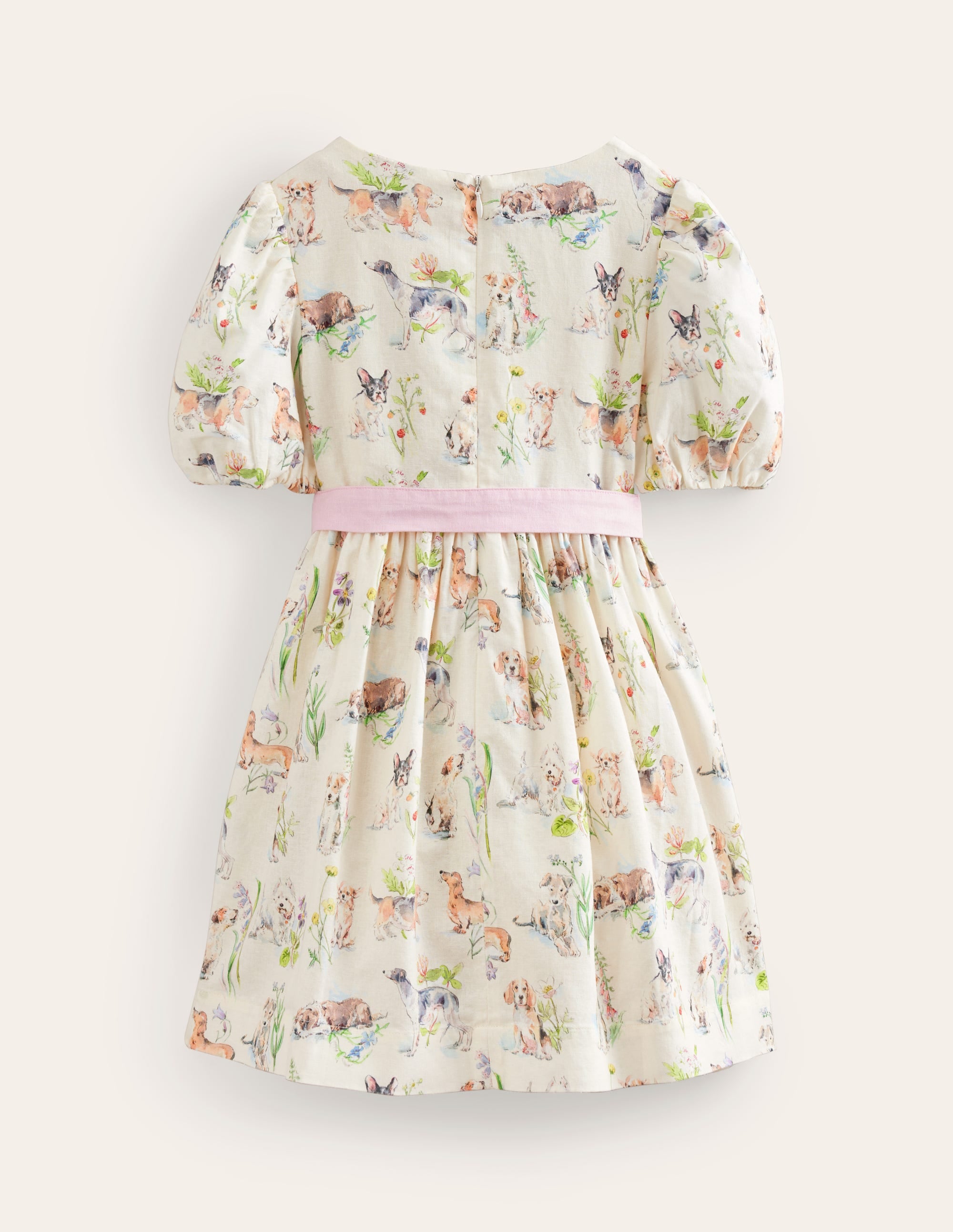 Cotton Linen Vintage Dress-Ivory Painted Puppies - Image 2