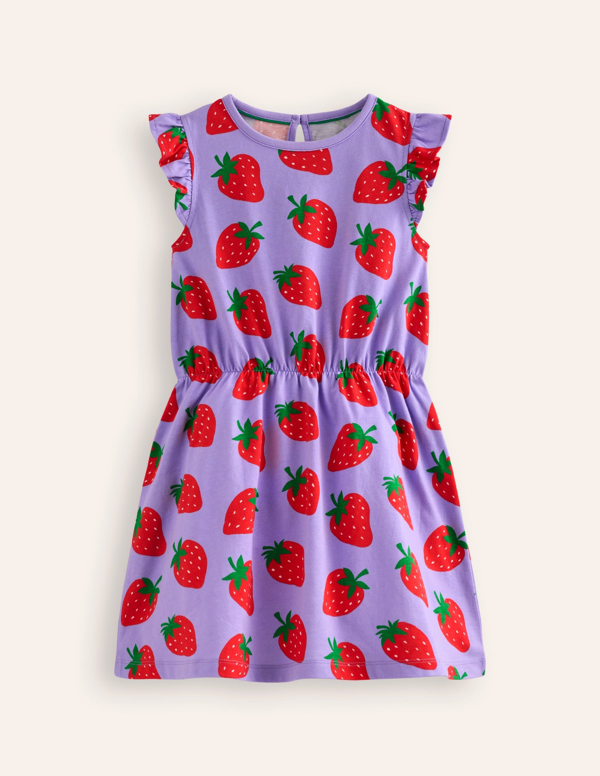 Frill Sleeve Jersey Dress-Parma Violet Strawberries-1