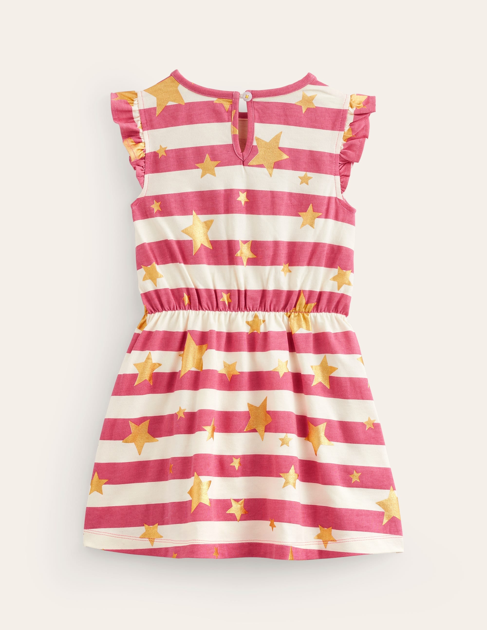 Frill Sleeve Jersey Dress-Rose Pink Gold Star Stripe - Image 2