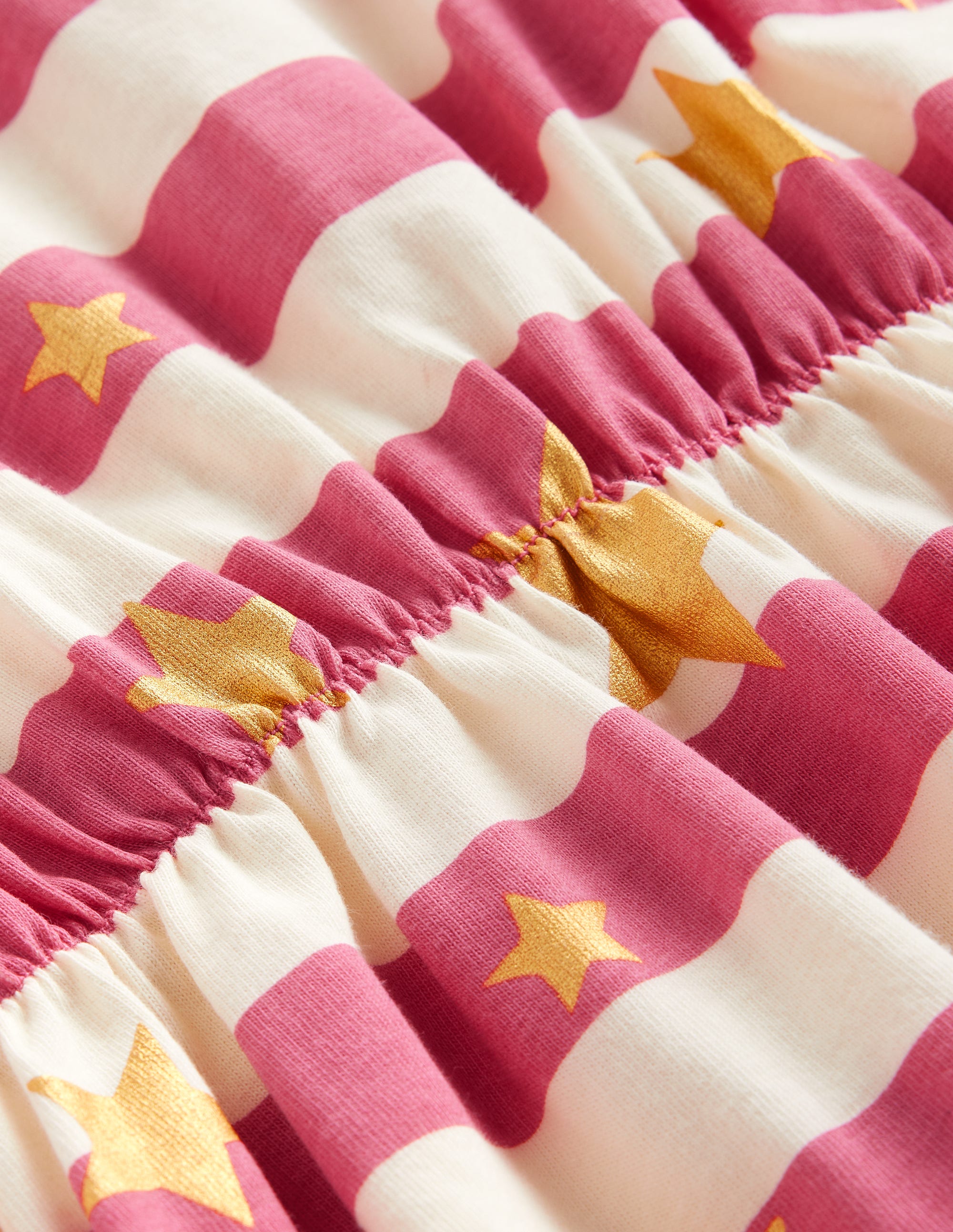Frill Sleeve Jersey Dress-Rose Pink Gold Star Stripe - Image 3
