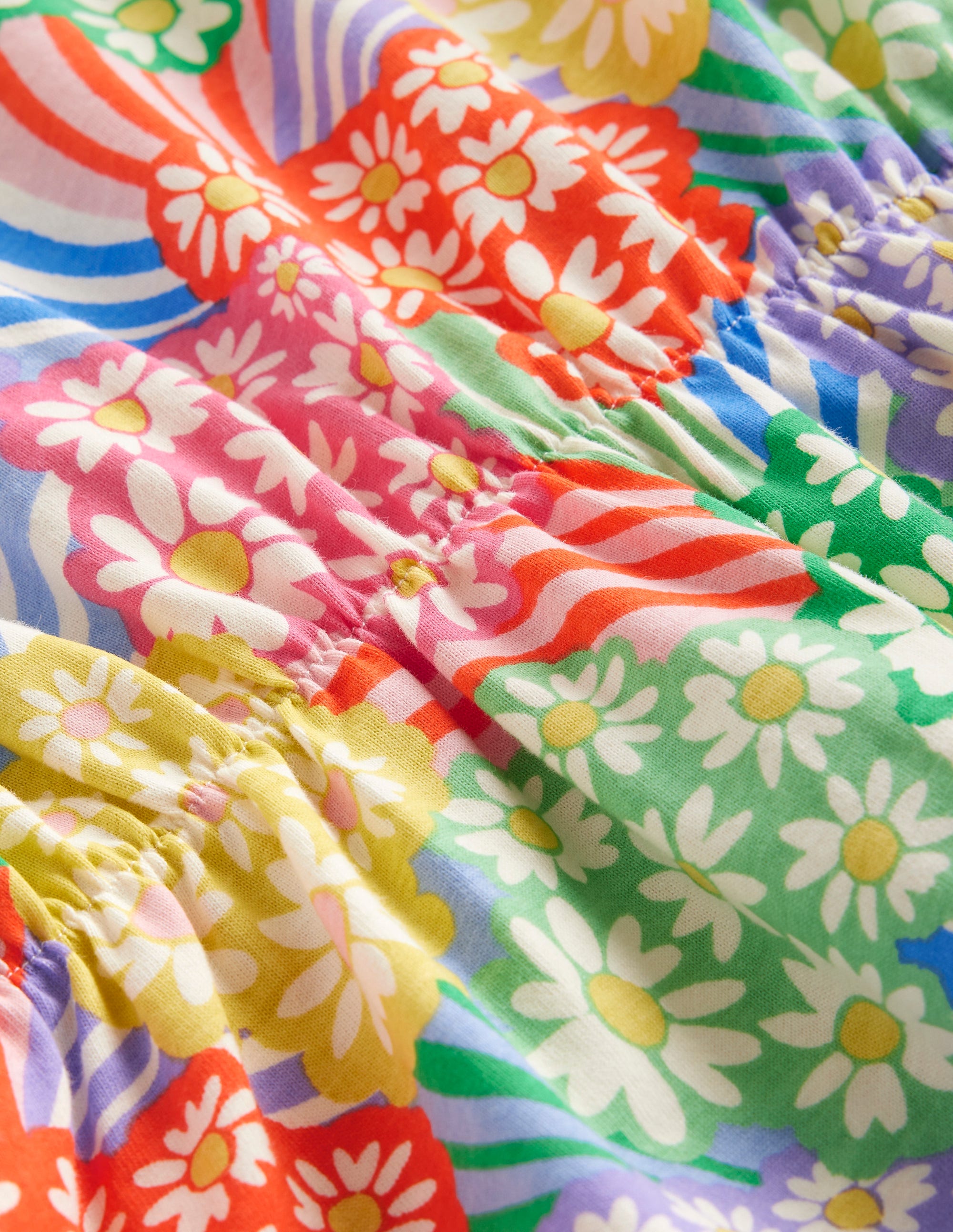 Frill Sleeve Jersey Dress-Multi Rainbow Daisies - Image 3