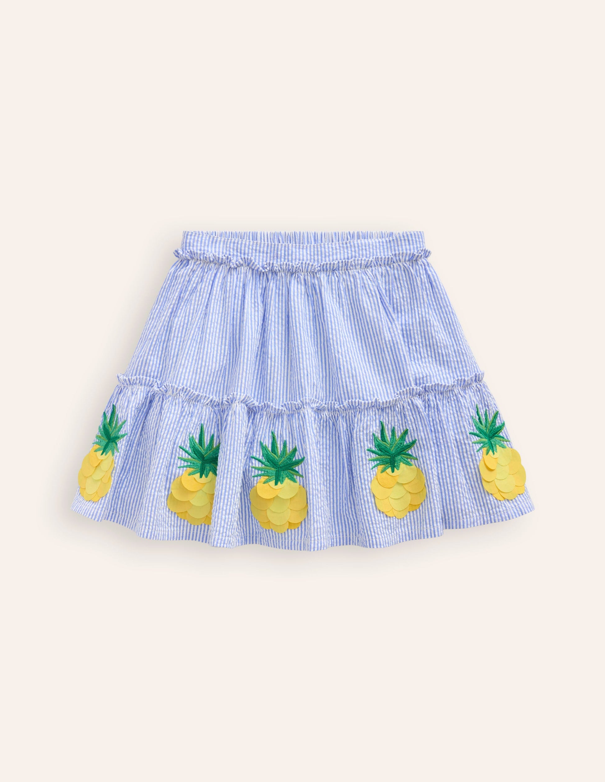 Appliqué Skirt-Ivory/ Surf Blue Pineapples-1