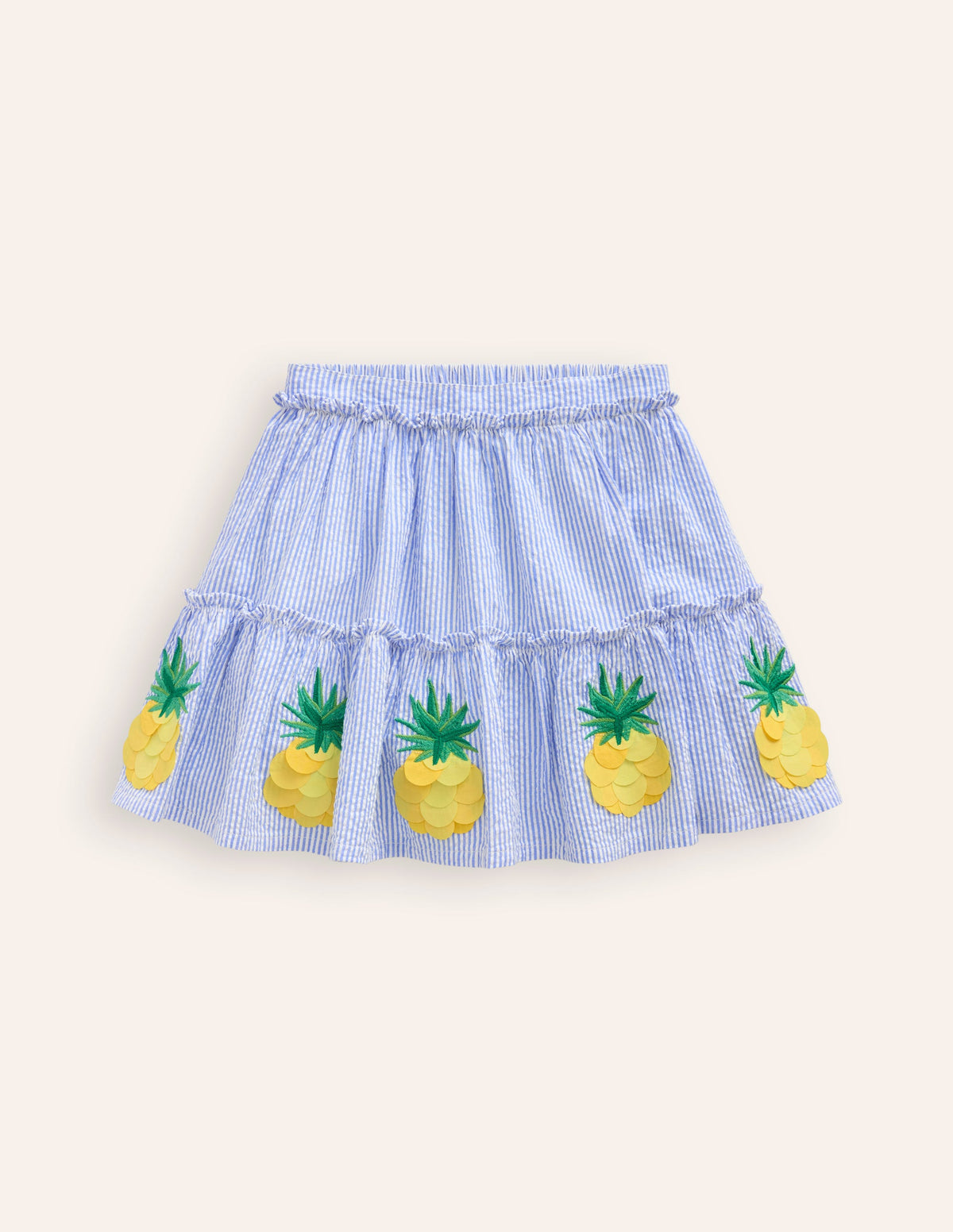 Appliqué Skirt-Ivory/ Surf Blue Pineapples - Image 1