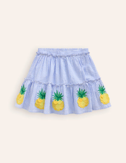 Appliqué Skirt-Ivory/ Surf Blue Pineapples-1