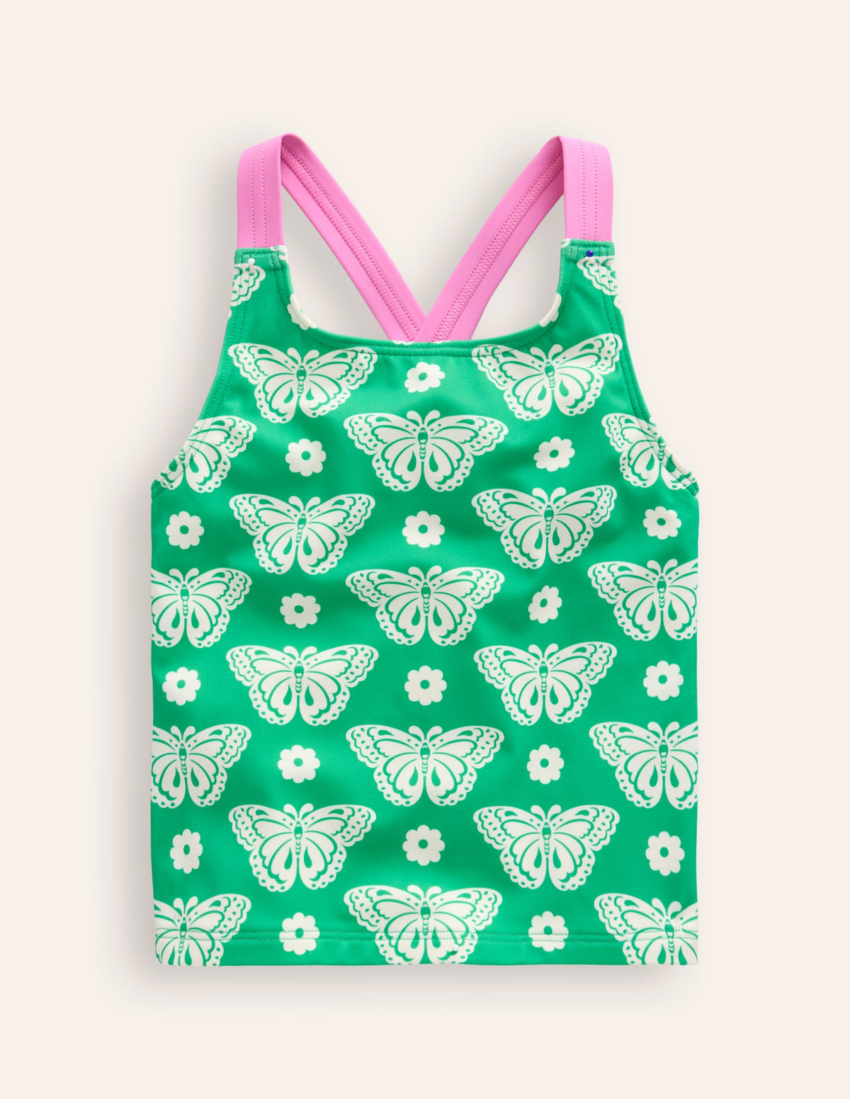 Cross Back Tankini Top-Pea Green Butterfly Stamp - Image 1