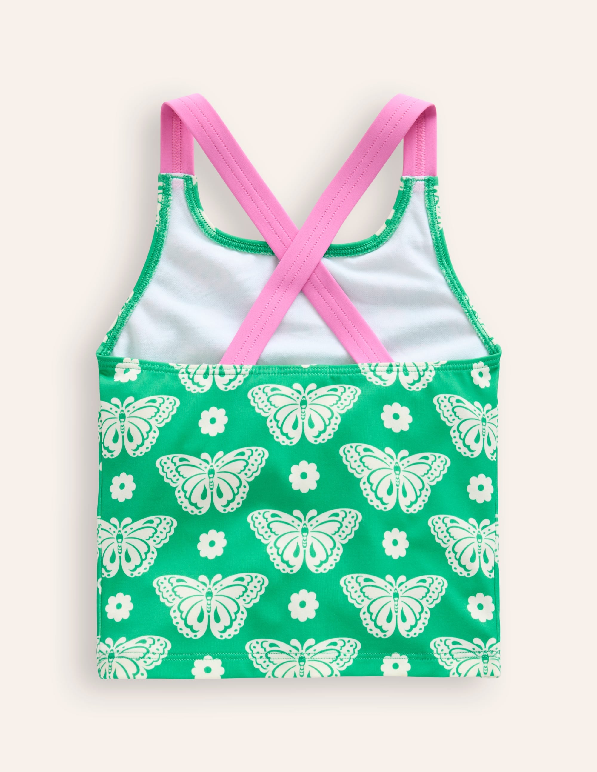 Cross Back Tankini Top-Pea Green Butterfly Stamp - Image 2