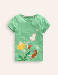 Puff Sleeve Appliqué T-shirt-Aloe Green Mice