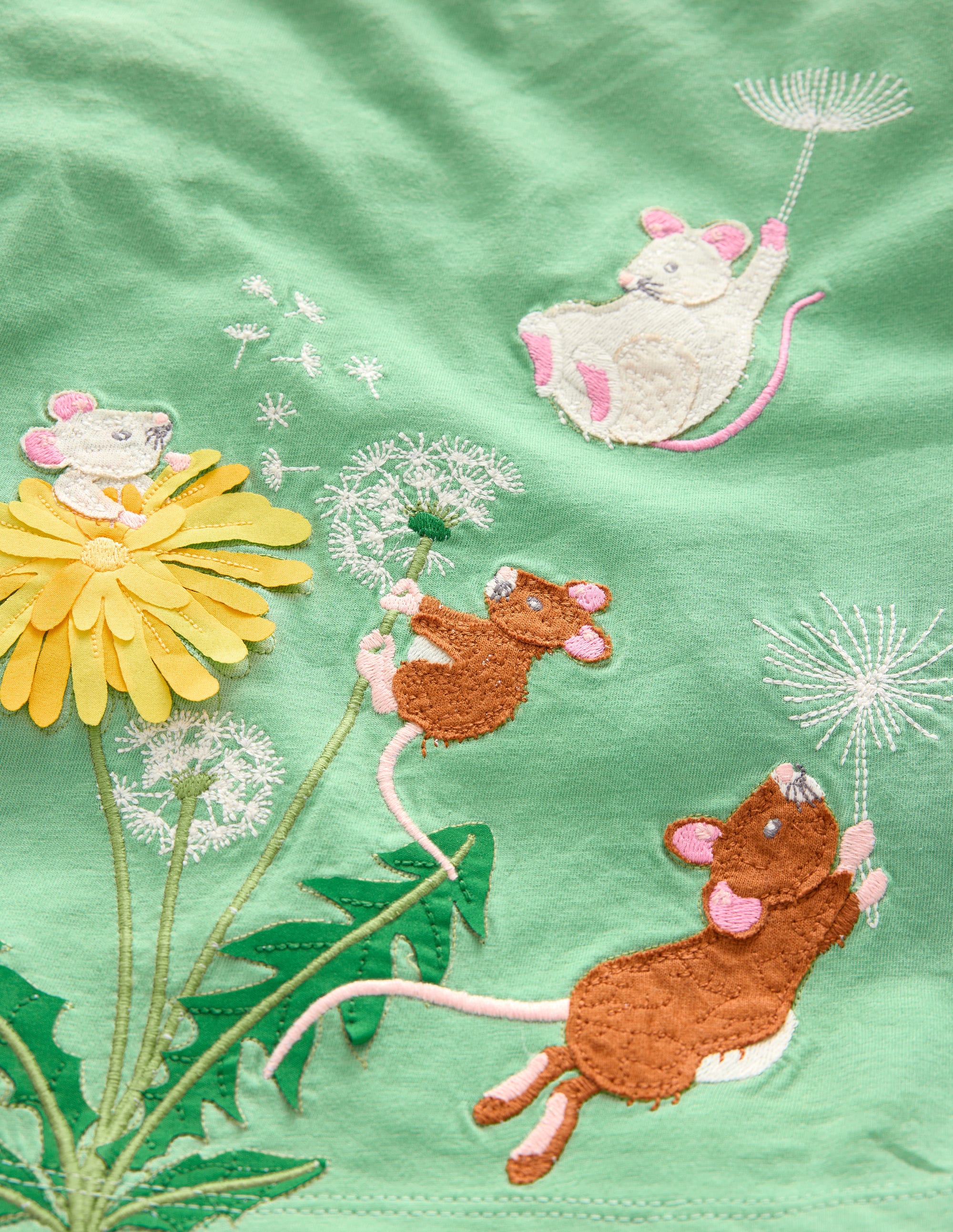 Puff Sleeve Appliqué T-shirt-Aloe Green Mice - Image 3