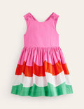 Cross-Back Dress-Scallop Colourblock
