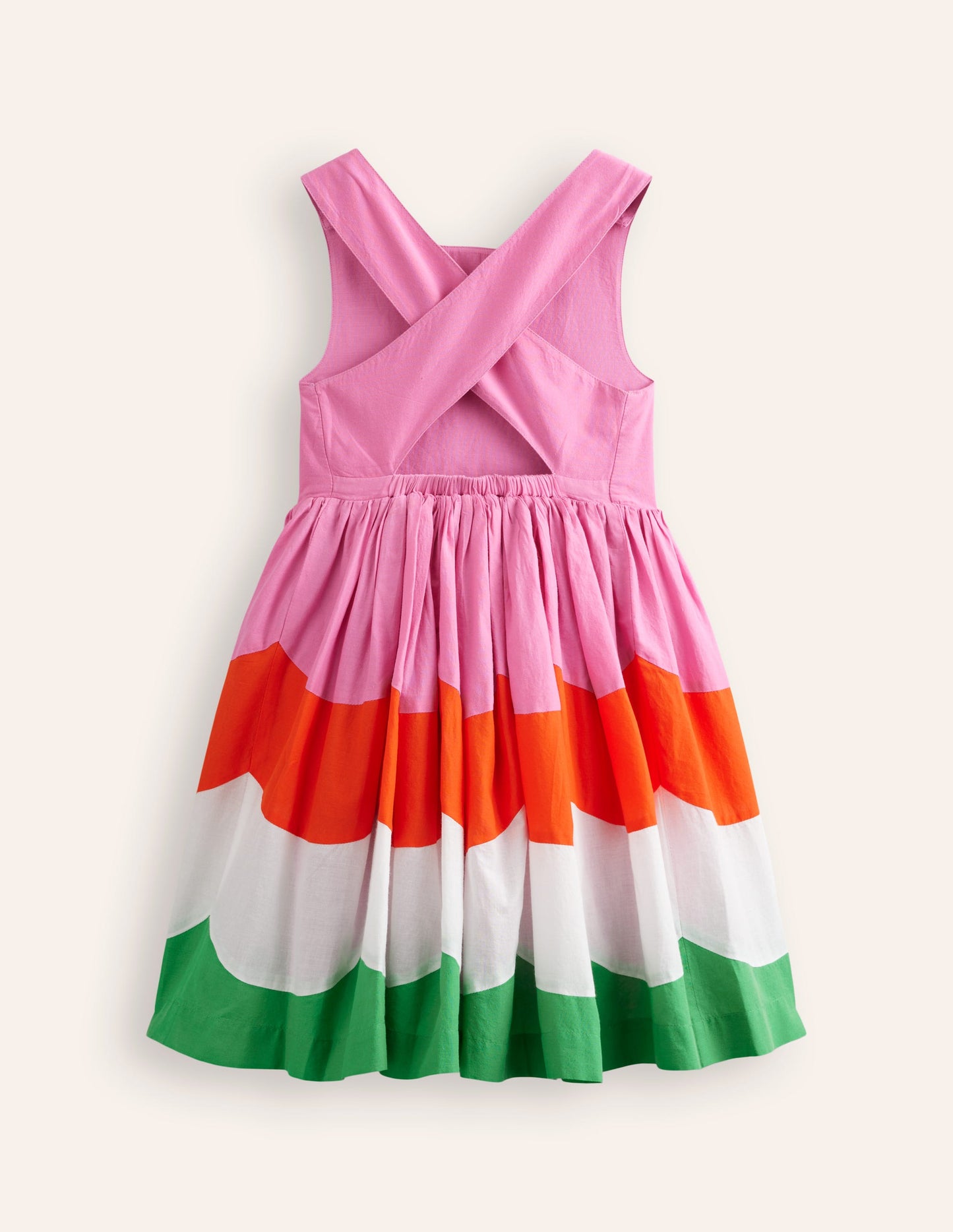 Cross-Back Dress-Scallop Colourblock