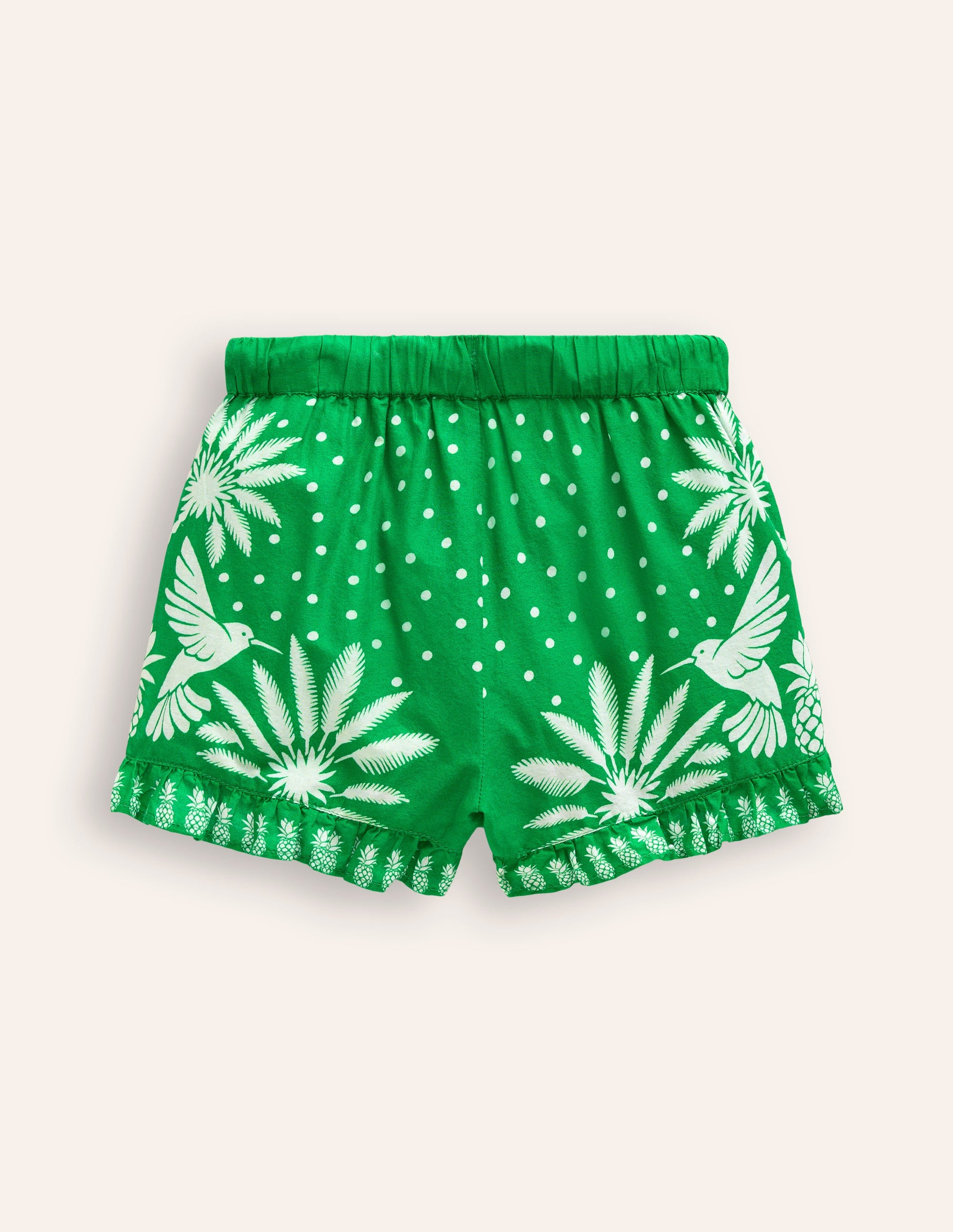 Frill Hem Woven Shorts-Runner Bean Green Palm - Image 2