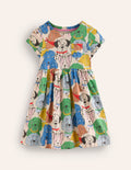 Short-sleeved Fun Jersey Dress-Multi Coloured Dogs