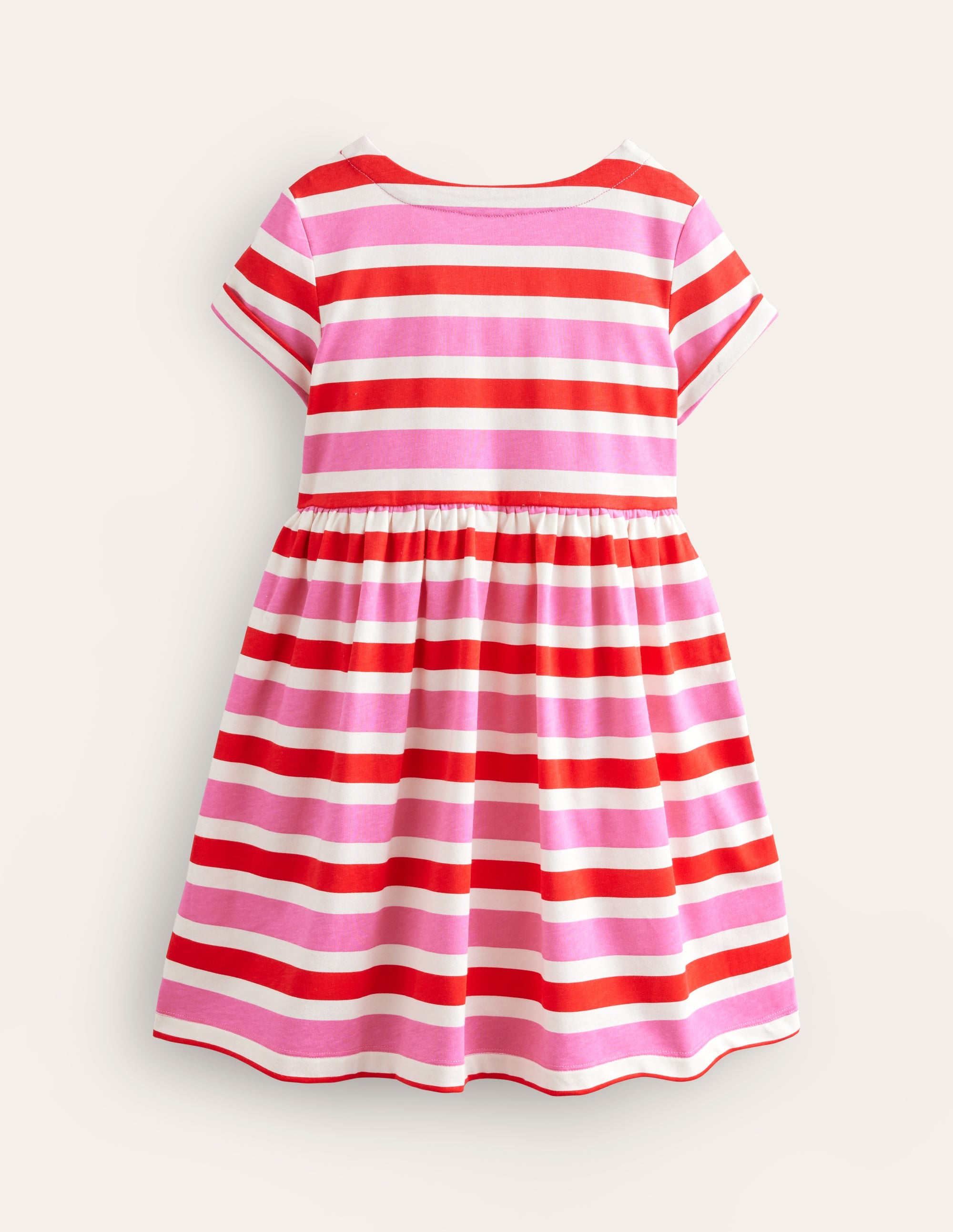 Short-sleeved Fun Jersey Dress-Poppy Red/ Pink Stripe - Image 2