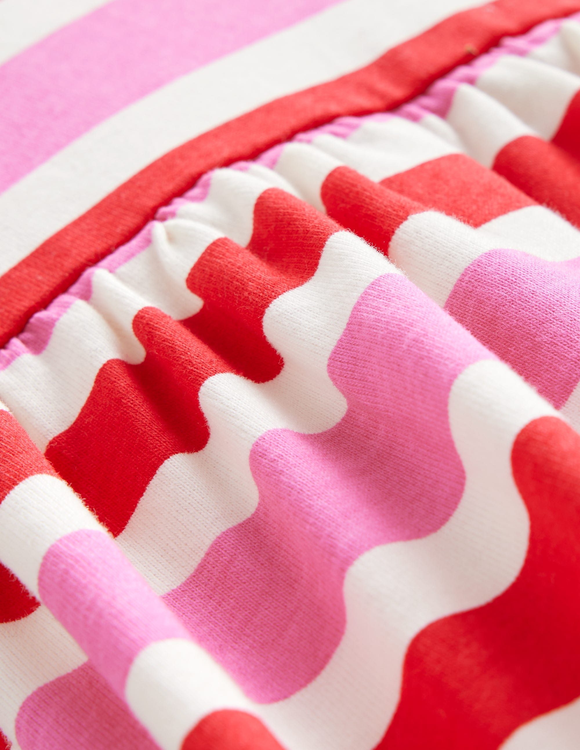 Short-sleeved Fun Jersey Dress-Poppy Red/ Pink Stripe - Image 3