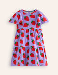 Tiered Flutter Jersey Dress-Parma Violet Strawberries