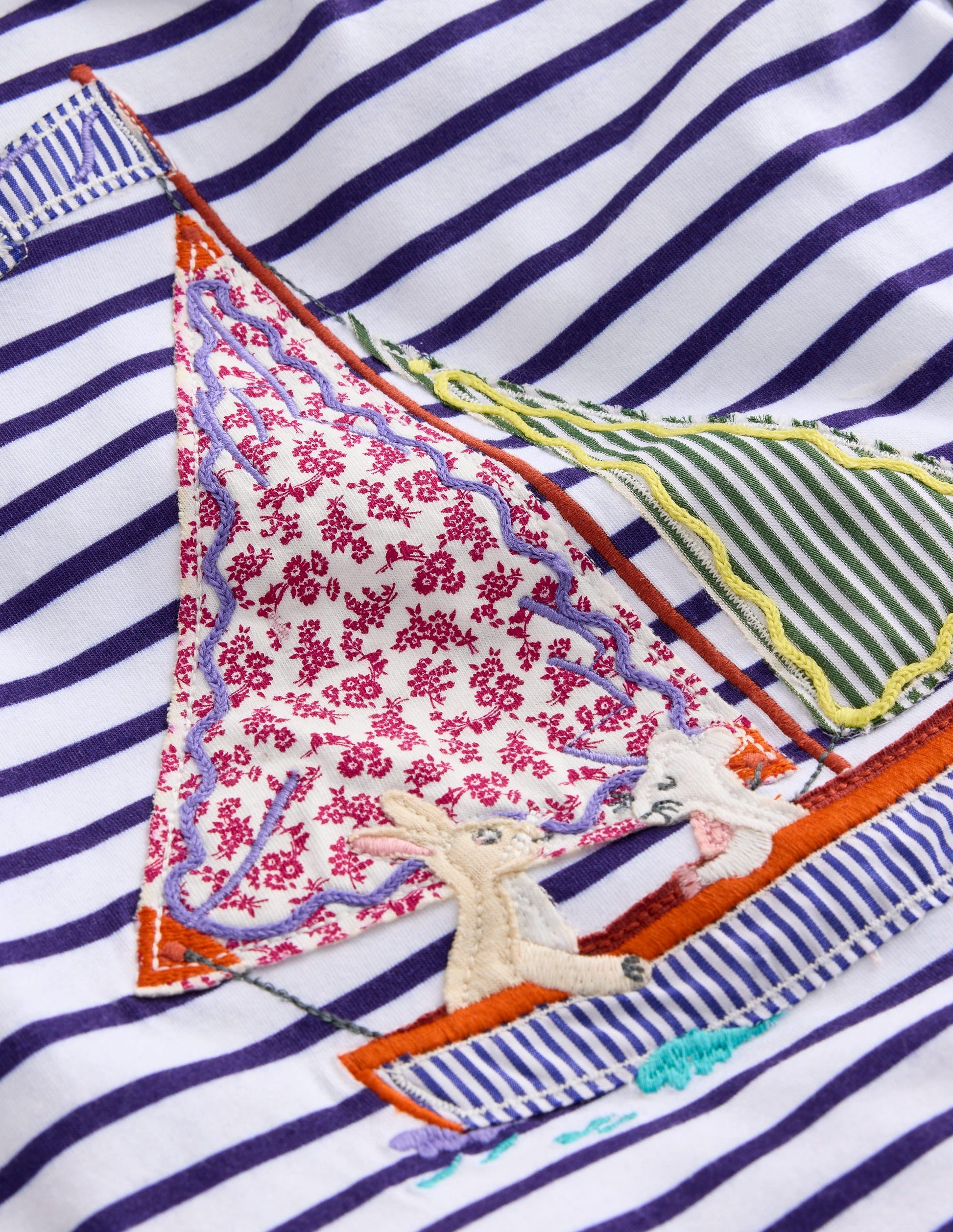 Short Sleeve Appliqué T-shirt-Ivory/ Starboard Stripe Boat-3