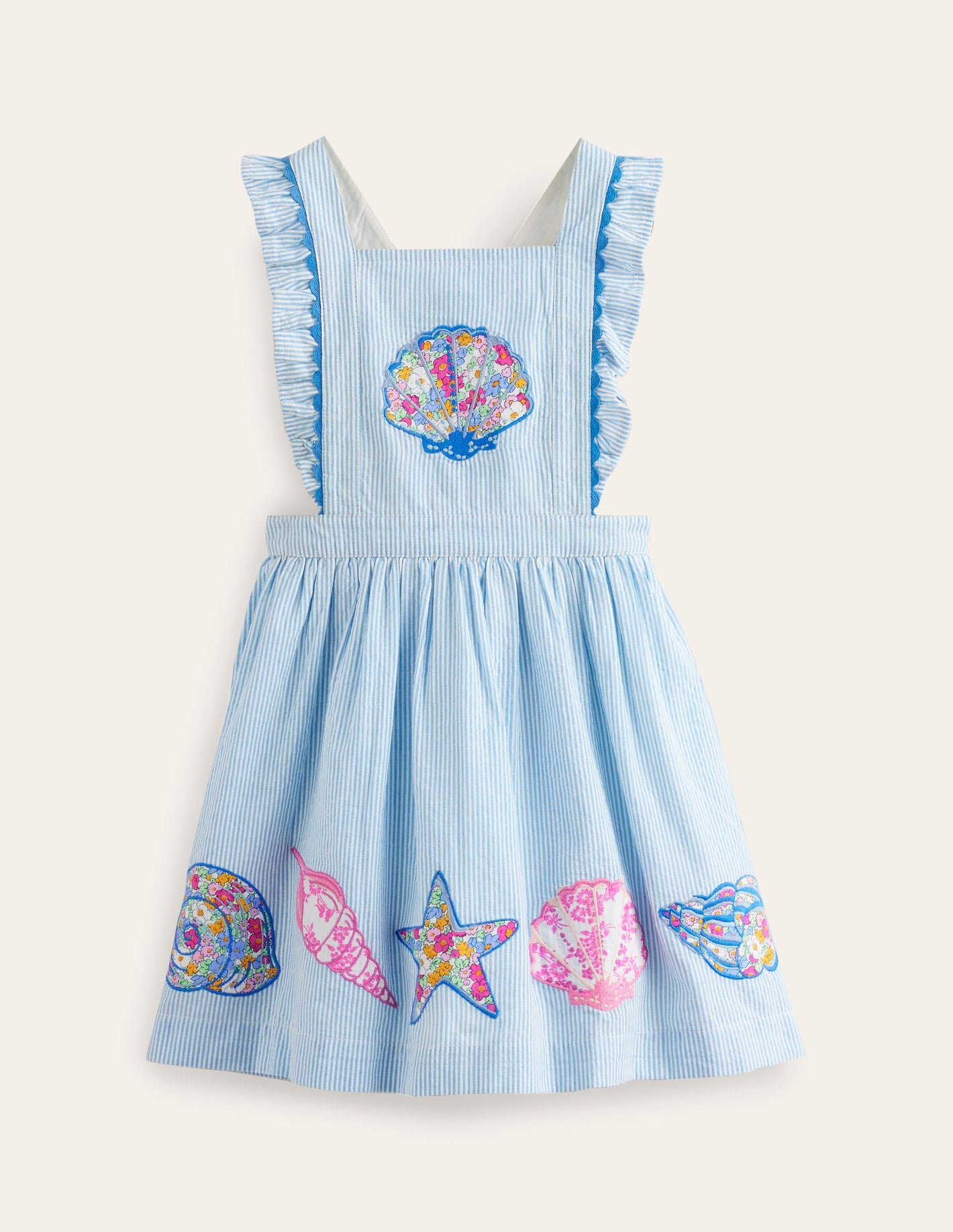 Charming Pinafore Dress-Surf Blue/ Ivory Shells