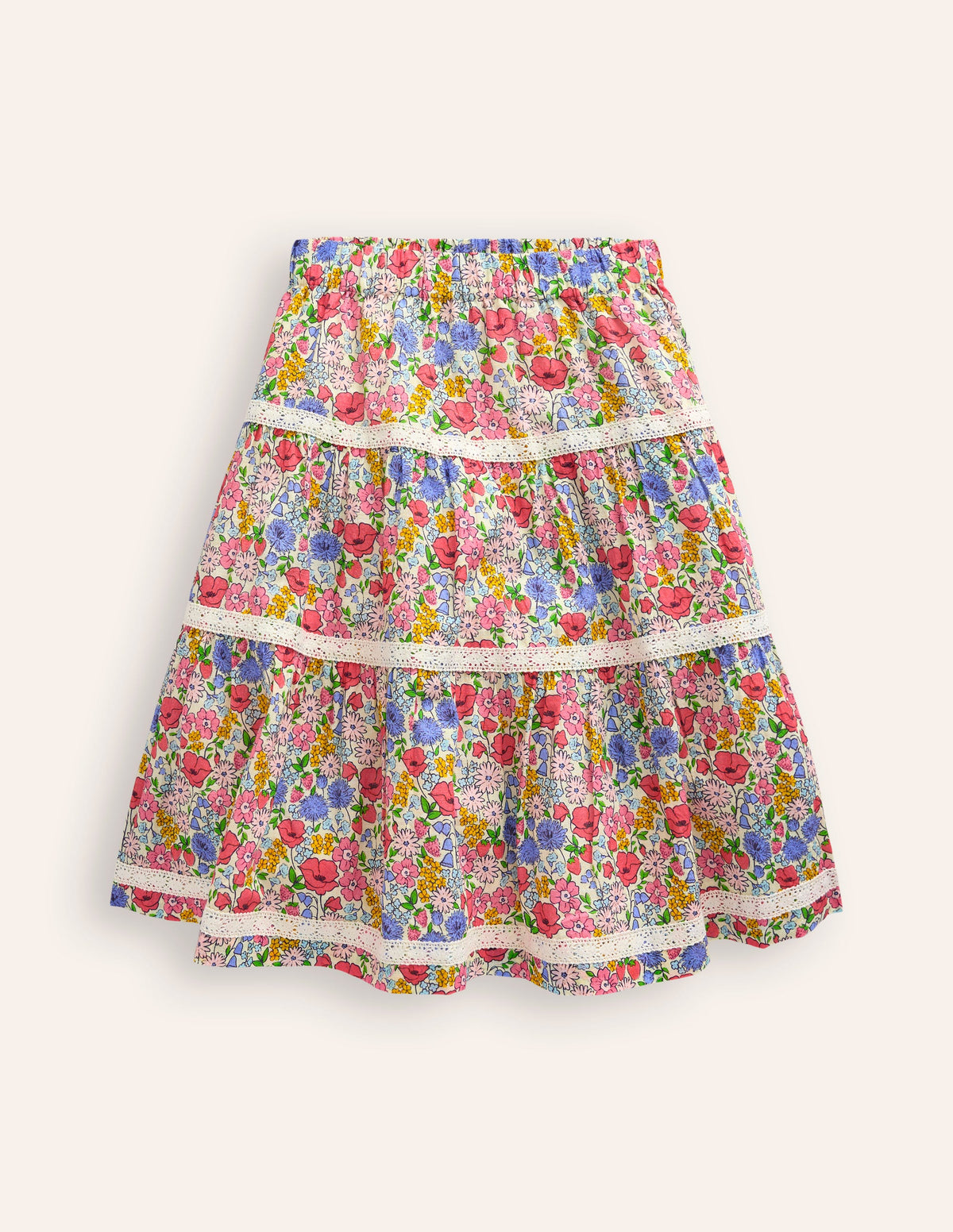 Printed Tiered Midi Skirt-Bubblegum Peony Floral - Image 3
