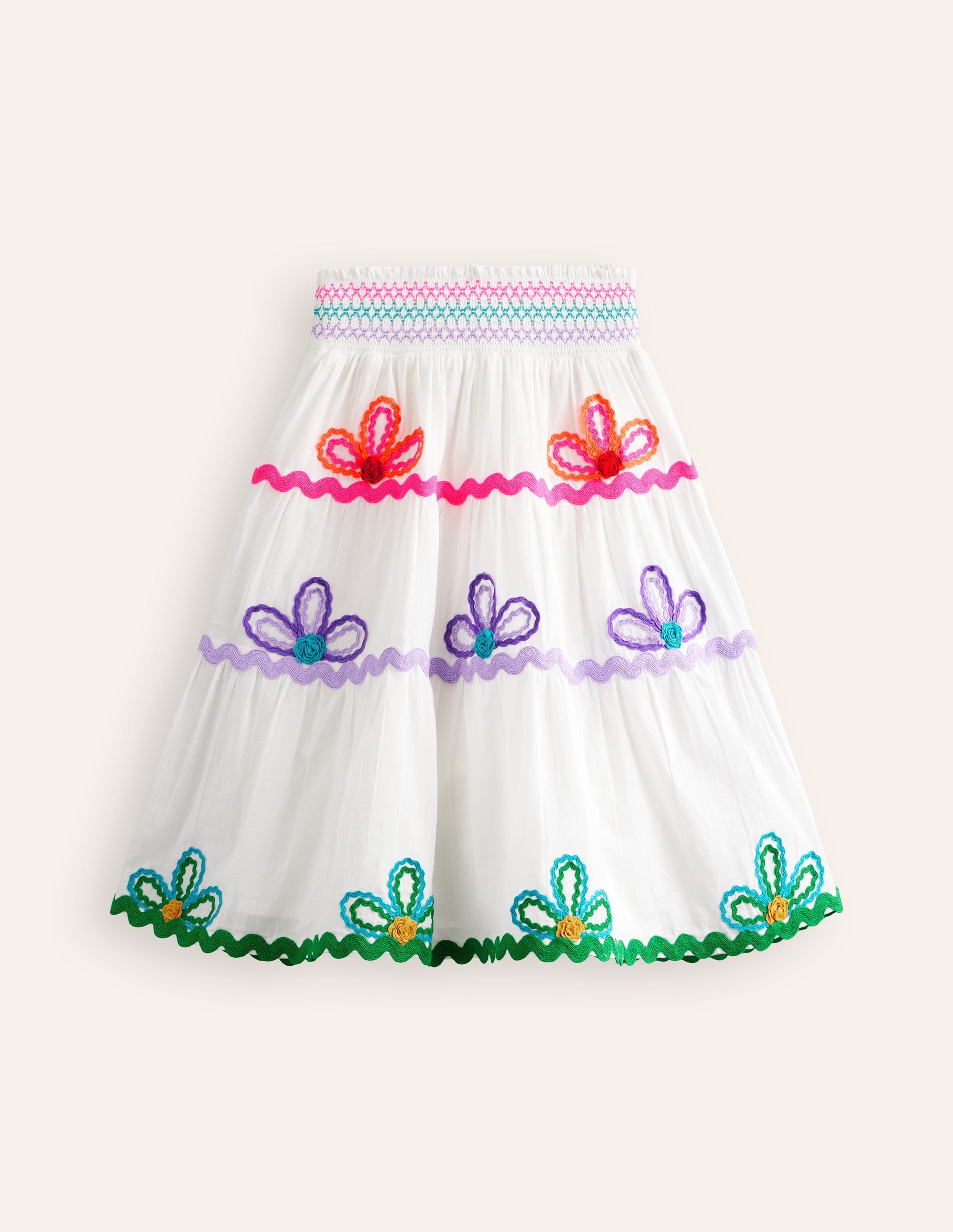 Ric Rac Detail Midi Skirt-White - Image 2