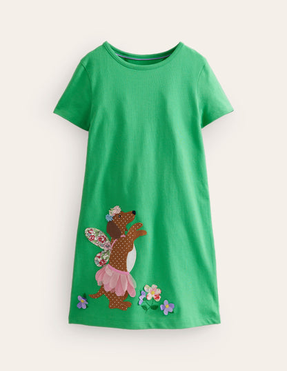 Big Appliqué Jersey Dress-Pea Green/ Vanilla Pod Dog