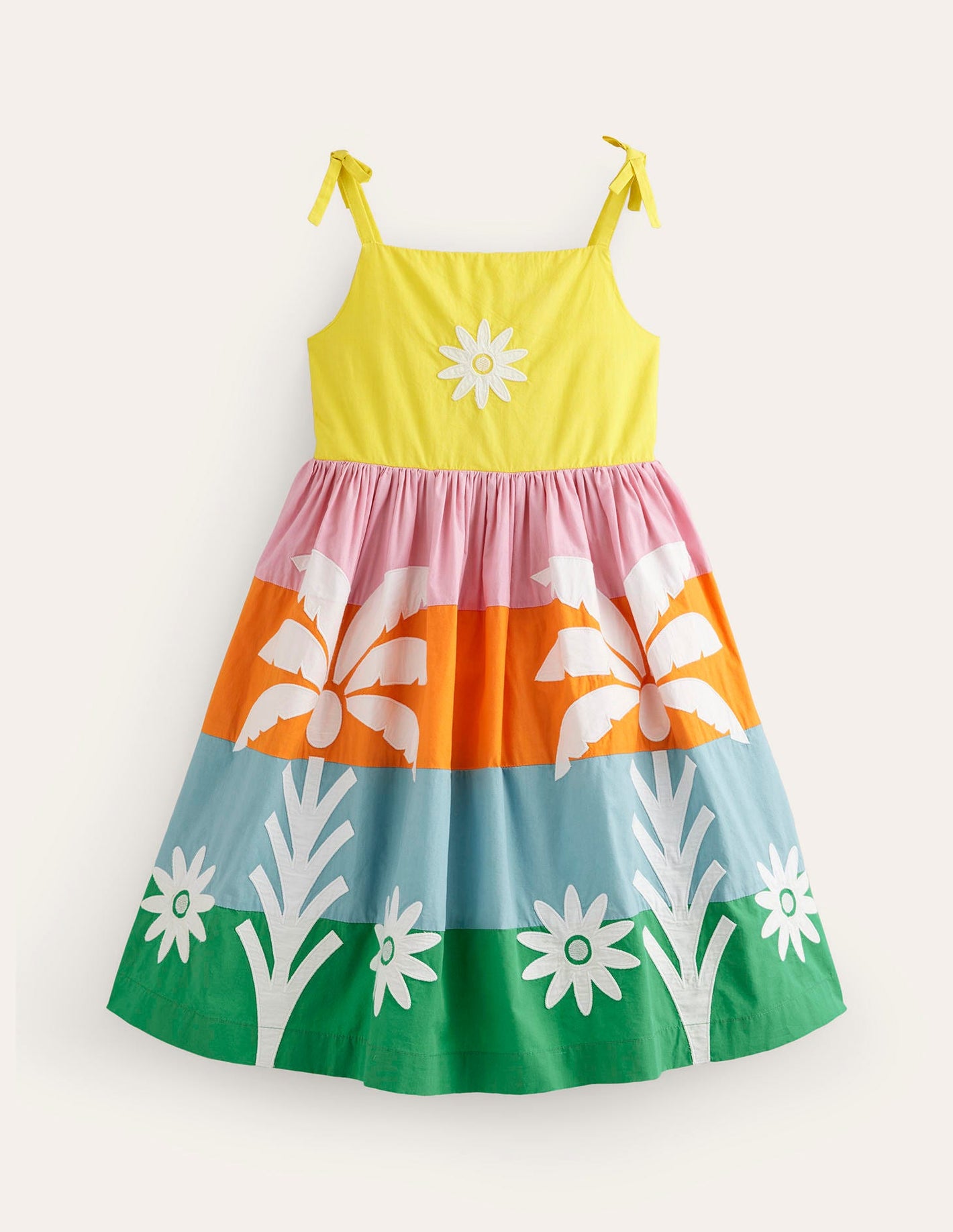 Appliqué Cotton Dress-Multi Colourblock Palms