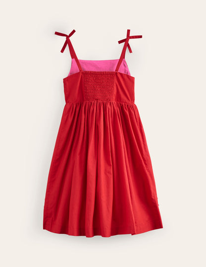 Appliqué Cotton Dress-Poppy Red Palms-3