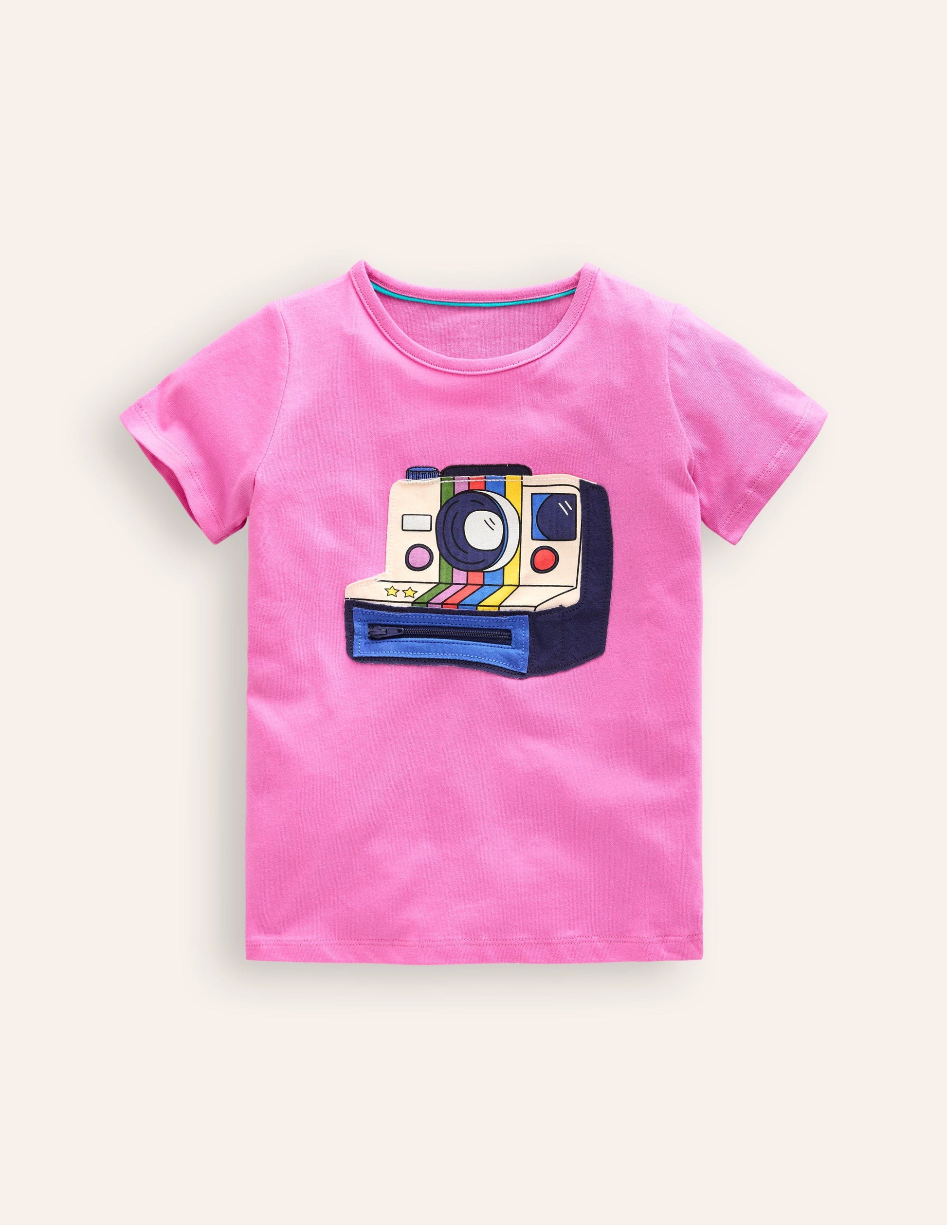 Appliqué Zip Detail T-shirt-Strawberry Ice Polaroid-1