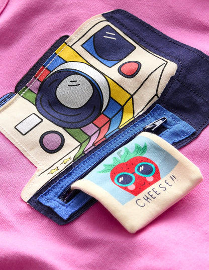 Appliqué Zip Detail T-shirt-Strawberry Ice Polaroid-3