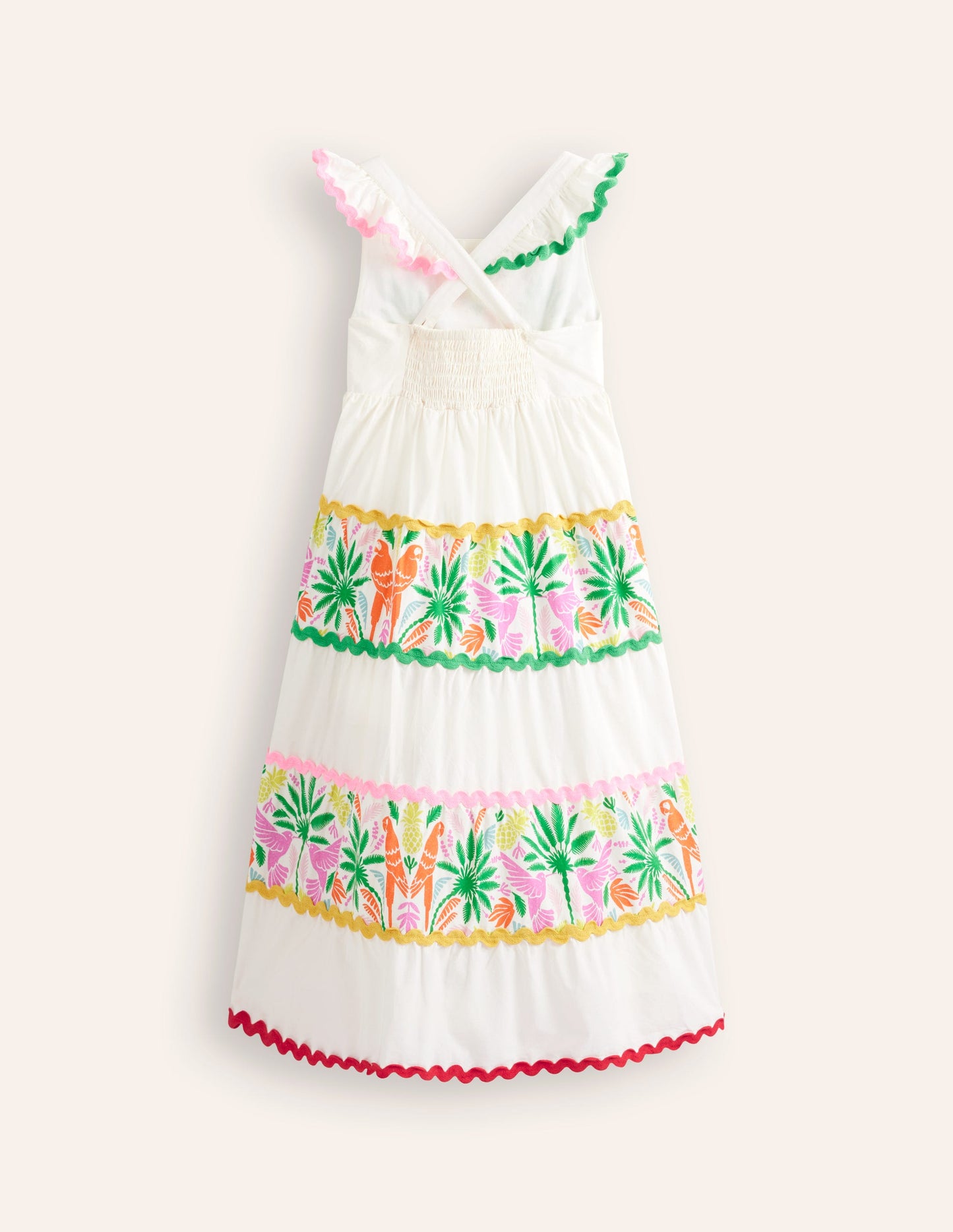 Tiered Twirly Ric Rac Dress-Multi Rainbow Palm