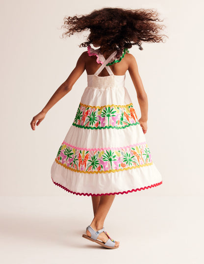 Tiered Twirly Ric Rac Dress-Multi Rainbow Palm