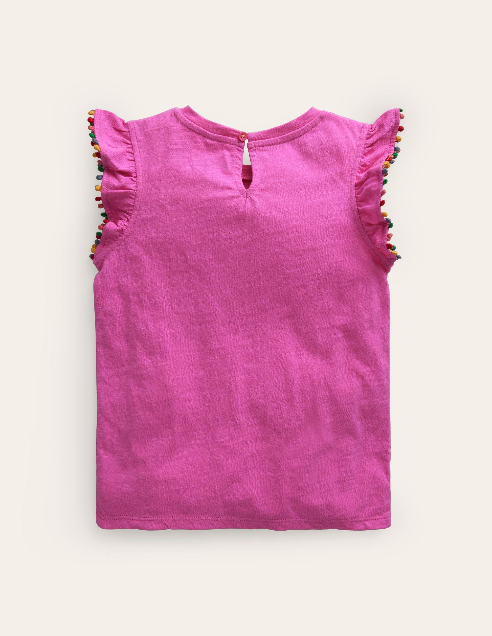 Pom Trim T-Shirt-Strawberry Pink-2