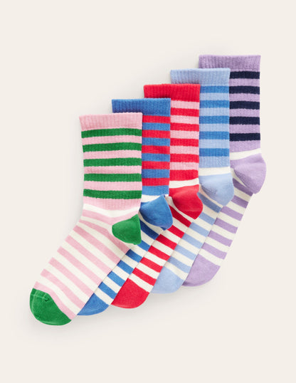 5-Pack Ribbed Ankle Socks-Multi Colourblock Stripe-1